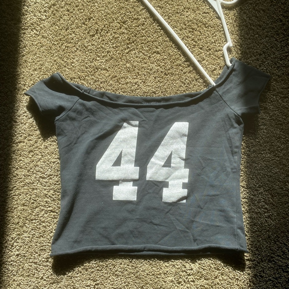 Brandy Melville Black Off-Shoulder Crop Top with White '44'